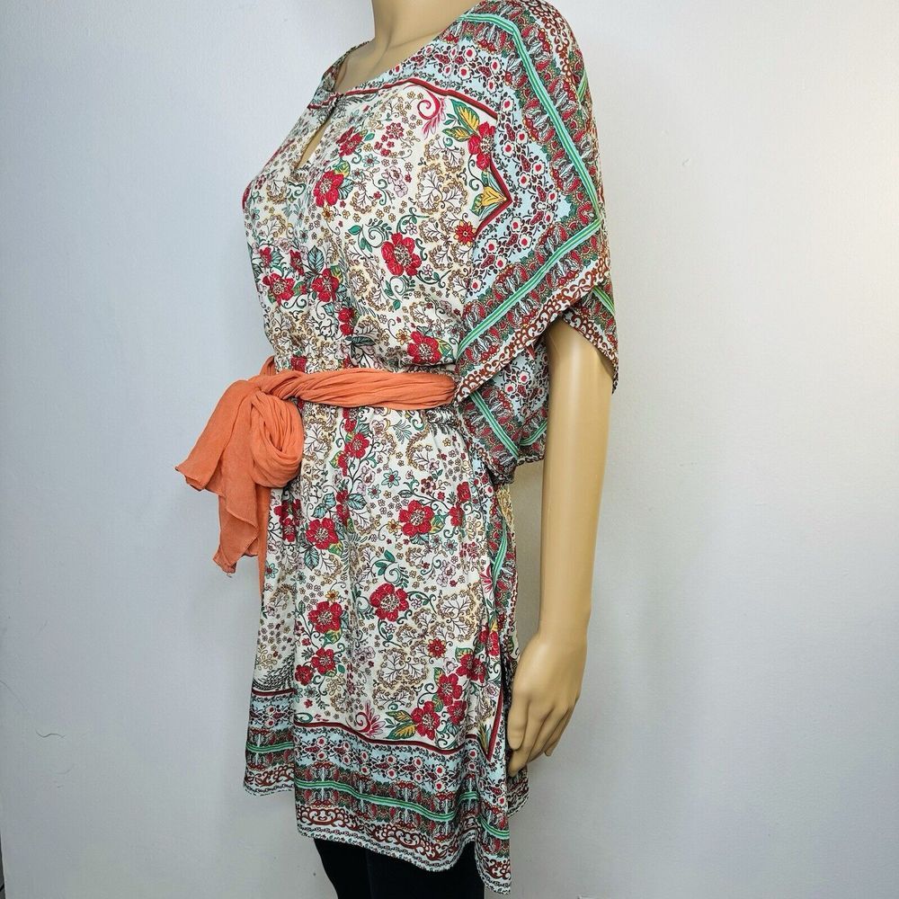 Zara TRF Kaftan Top M Boho Caftan Polyester Floral Coastal Cover Up dress - Picture 2 of 14